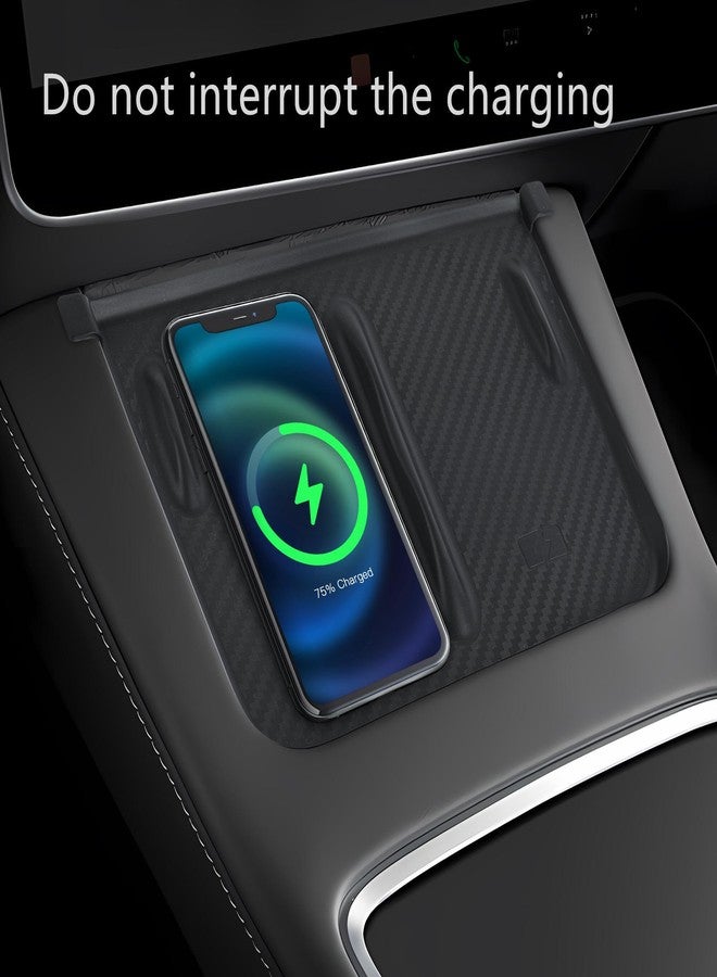 frani Wireless Charging Cover(Black Carbon Fiber Texture) Designed for Tesla Model 3/Y 2021-2024,Tesla Center Console Cover Accessories for Model 3/Y(Not for Model 3 Highland 2024) - Image 2