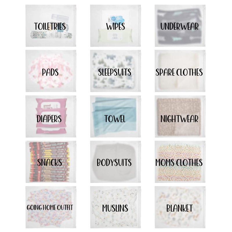 Agromusk 15 Pack Hospital Bags for Labor and Delivery,11 x 14 Inch Maternity Hospital Bag Essentials for Mommy Dad Newborn Baby,Diaper Bag Organizing Pouches Pre Packed Bag First Time New Mom Must Haves - Image 1