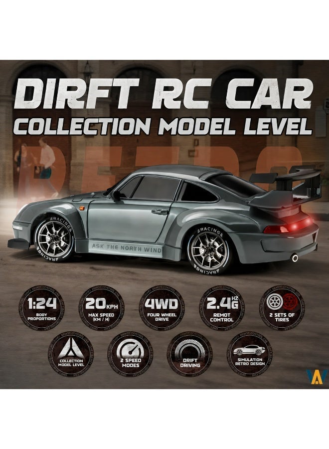 GOGA Drift RC Car 1:24 Scale – 4WD High-Speed Remote Control Racing Car with Flashing Lights, Dual Tires, USB Charging - Image 3