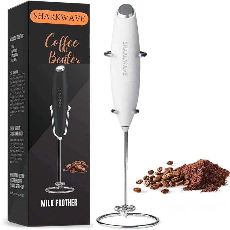 SHARK WAVE Electric Milk Frother with Double Stainless Steel Whisk, Battery Operated, One-Touch Operation, White (White) - Image 1