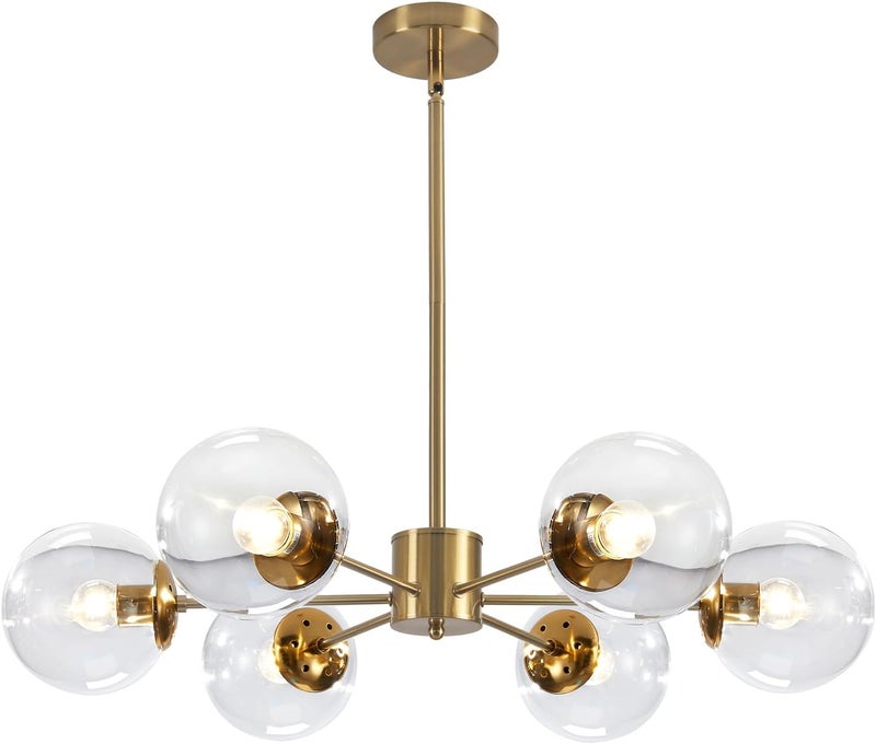 KCO Lighting Bubble Glass Chandelier - 6 Light Modern Sputnik Ceiling Fixture in Brass Gold - Image 1