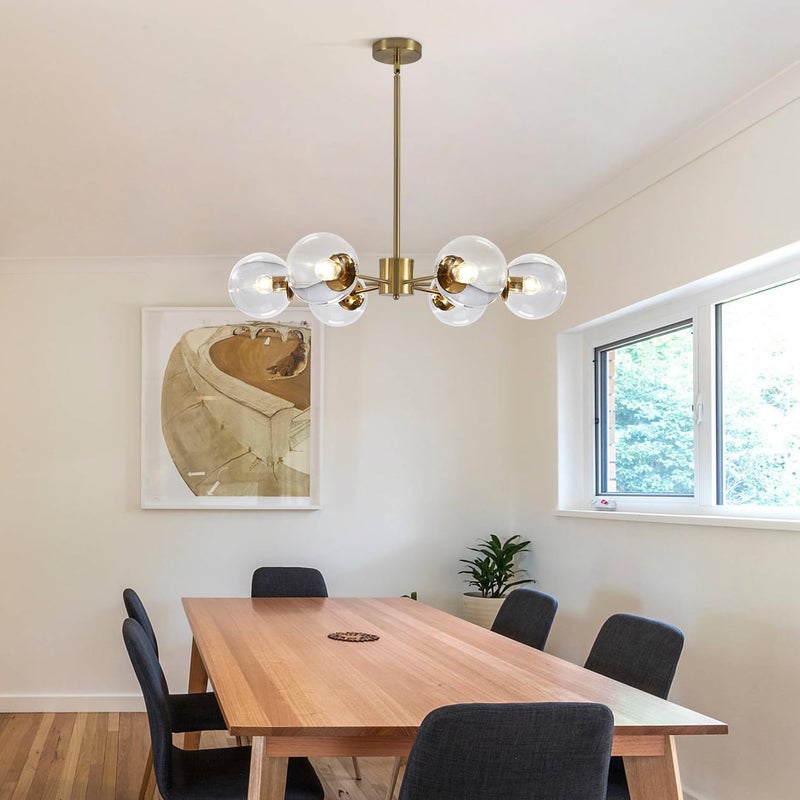 KCO Lighting Bubble Glass Chandelier - 6 Light Modern Sputnik Ceiling Fixture in Brass Gold - Image 5