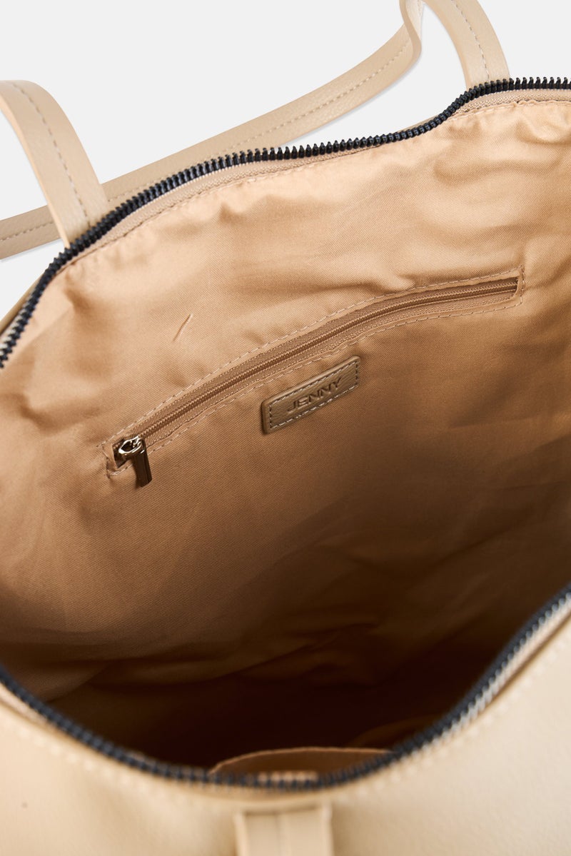 Jenny Women 2 Pieces Brand Logo Tote Bag And Pouch Bag, Beige - Image 4