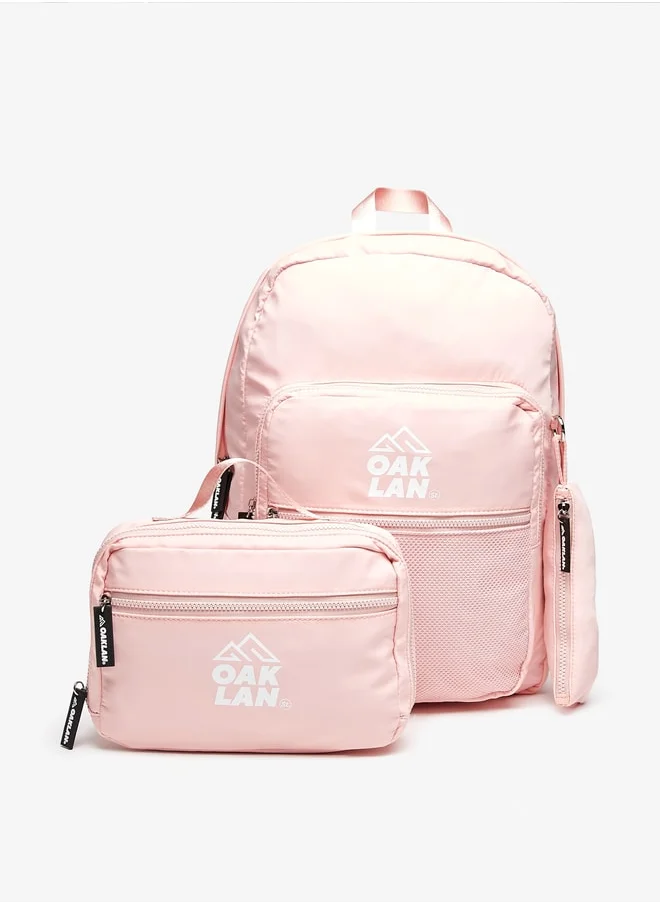 Oaklan by Shoexpress Girls by Shoexpress Logo Print Backpack with Lunch Bag and Pencil Pouch - 42x30x16 cm