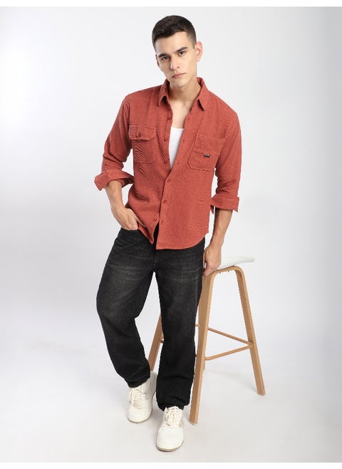 Rust Brown Diagonal Striped Shirt
