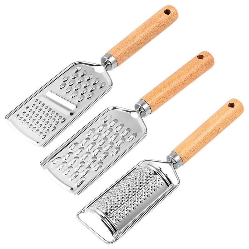3pcs Stainless Steel Kitchen Graters With Wooden Handles For Vegetable Cheese Slicing Shredding - Image 2