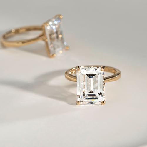 DIAMONBLISS Marilyn Monroe 10-Carat Emerald Solitaire Ring For Women | 14K Gold Plated 925 Sterling Silver Celebrity Cocktail Ring | 100 Facet Cubic Zirconia CZ Diamond Simulant, Size 8 - Image 3