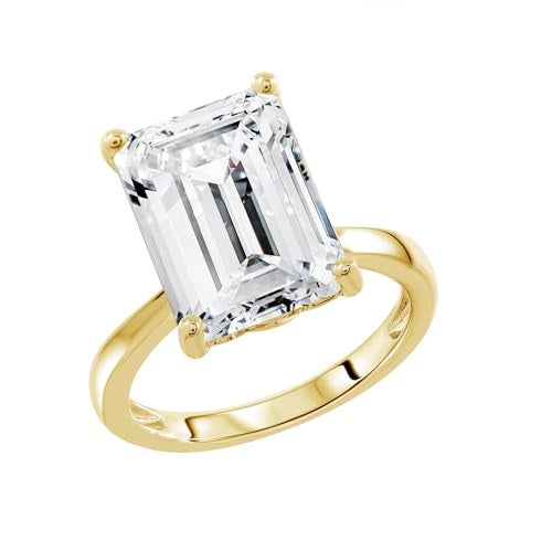 DIAMONBLISS Marilyn Monroe 10-Carat Emerald Solitaire Ring For Women | 14K Gold Plated 925 Sterling Silver Celebrity Cocktail Ring | 100 Facet Cubic Zirconia CZ Diamond Simulant, Size 8 - Image 1