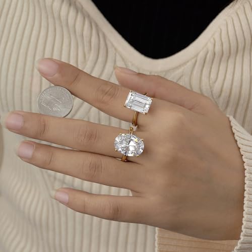 DIAMONBLISS Marilyn Monroe 10-Carat Emerald Solitaire Ring For Women | 14K Gold Plated 925 Sterling Silver Celebrity Cocktail Ring | 100 Facet Cubic Zirconia CZ Diamond Simulant, Size 8 - Image 5