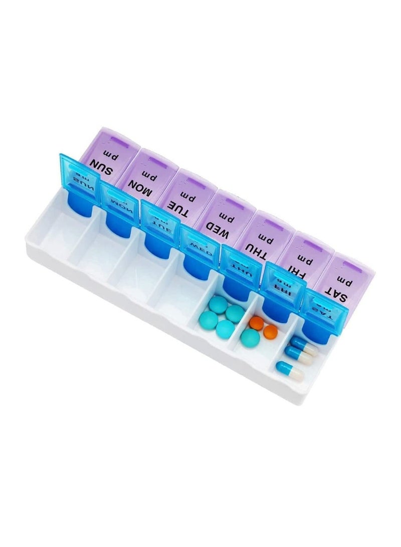 Excefore صندوق حبوب 7 أيام AM & PM، صندوق تخزين الأقراص، منظم الحبوب، موزع أقراص الفيتامينات مع 14 قسمًا - Image 5