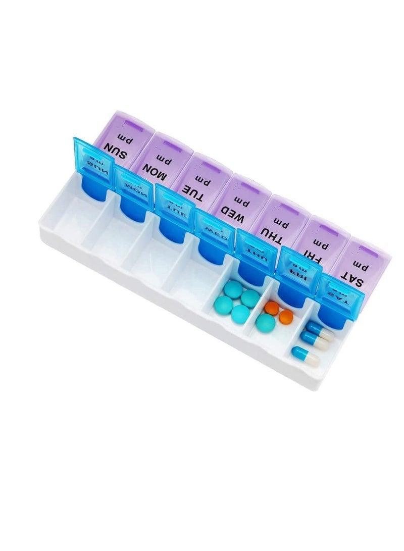 Excefore صندوق حبوب 7 أيام AM & PM، صندوق تخزين الأقراص، منظم الحبوب، موزع أقراص الفيتامينات مع 14 قسمًا - Image 2