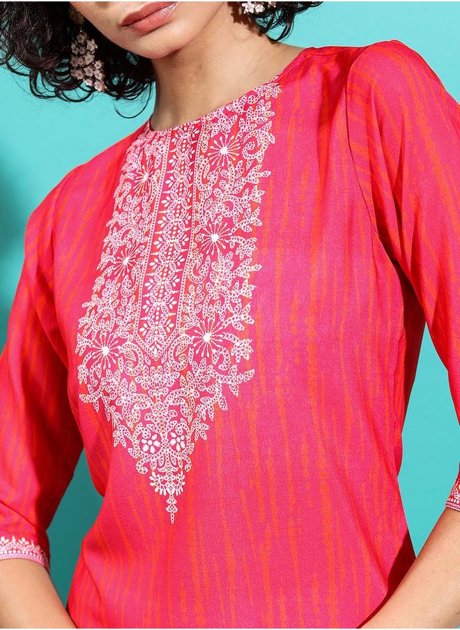Vishudh Red Geometric Yoke Design Thread Work Kurta by Styli  - Image 5