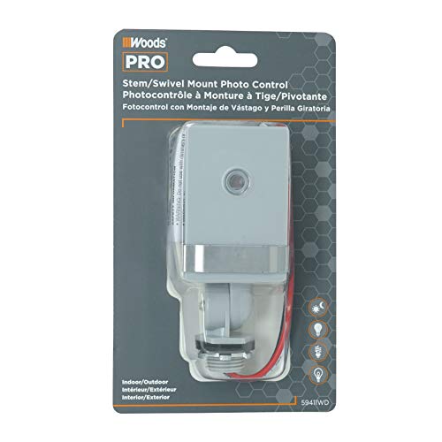 Woods 59411WD Outdoor Hardwired Stem and Swivel Light Control with Photocell; Compatible with Most Types of Bulbs; Swivel Mount for Adjustable Placement; Automatic Settings; Time Delay ; Grey - Image 2