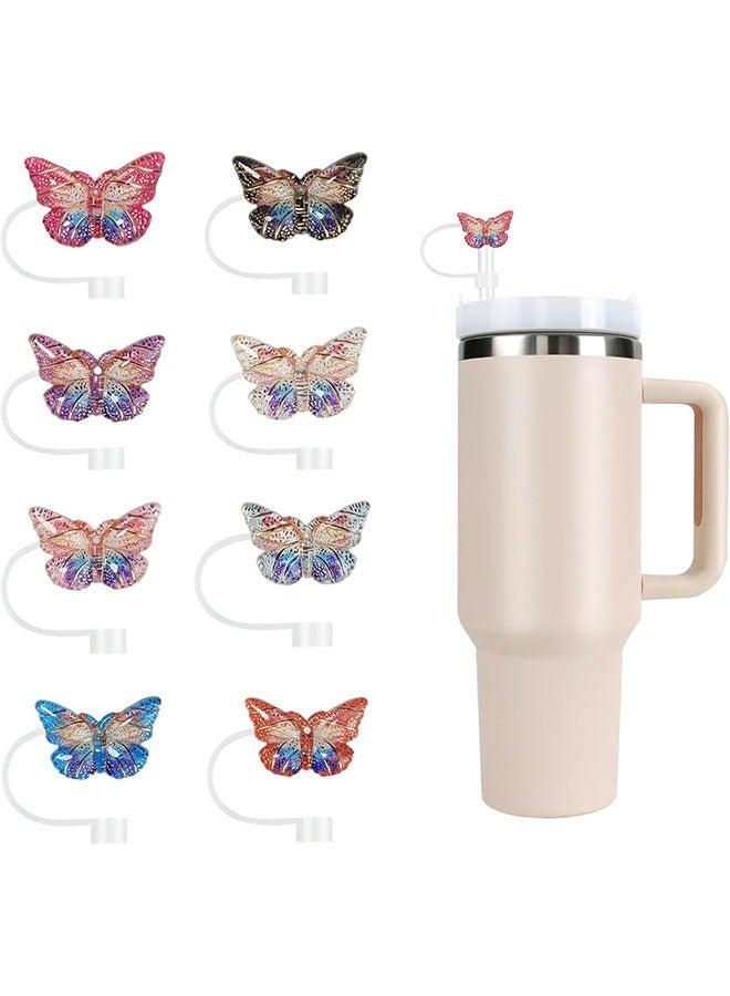 Arabest Stanley Straw Cover Cap, 8PCS Glitter Toppers for Stanley Cup, Reusable Tumbler Accessories Compatible with 10mm Straw, Funny Gifts for Women & Girls (Butterfly)  - Image 1