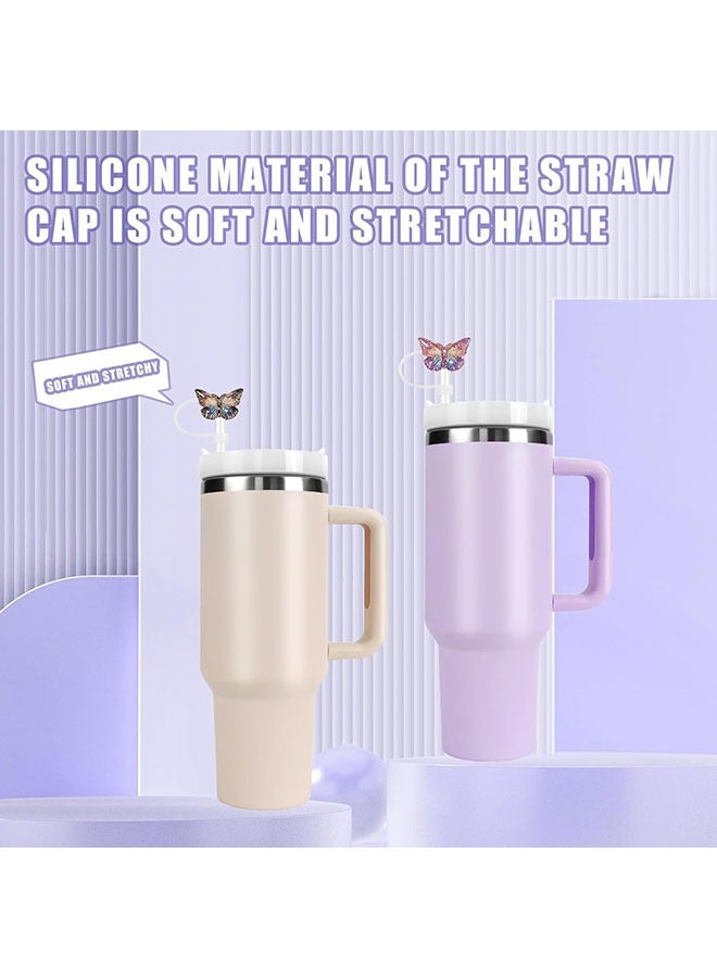 Arabest Stanley Straw Cover Cap, 8PCS Glitter Toppers for Stanley Cup, Reusable Tumbler Accessories Compatible with 10mm Straw, Funny Gifts for Women & Girls (Butterfly)  - Image 4
