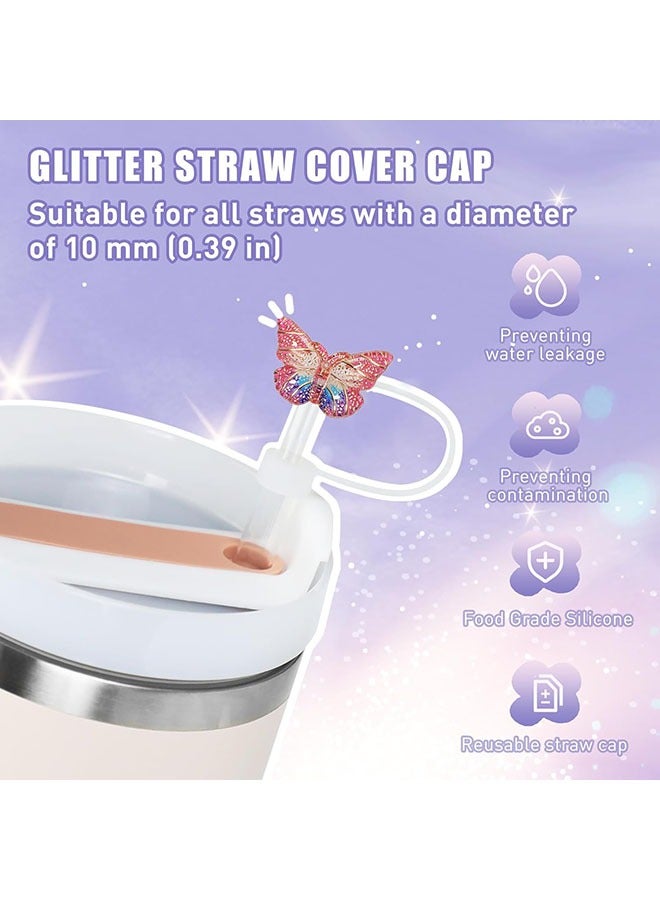 Arabest Stanley Straw Cover Cap, 8PCS Glitter Toppers for Stanley Cup, Reusable Tumbler Accessories Compatible with 10mm Straw, Funny Gifts for Women & Girls (Butterfly)  - Image 3