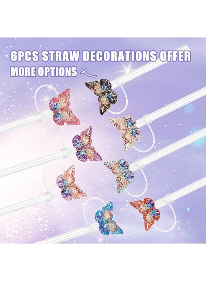 Arabest Stanley Straw Cover Cap, 8PCS Glitter Toppers for Stanley Cup, Reusable Tumbler Accessories Compatible with 10mm Straw, Funny Gifts for Women & Girls (Butterfly)  - Image 2