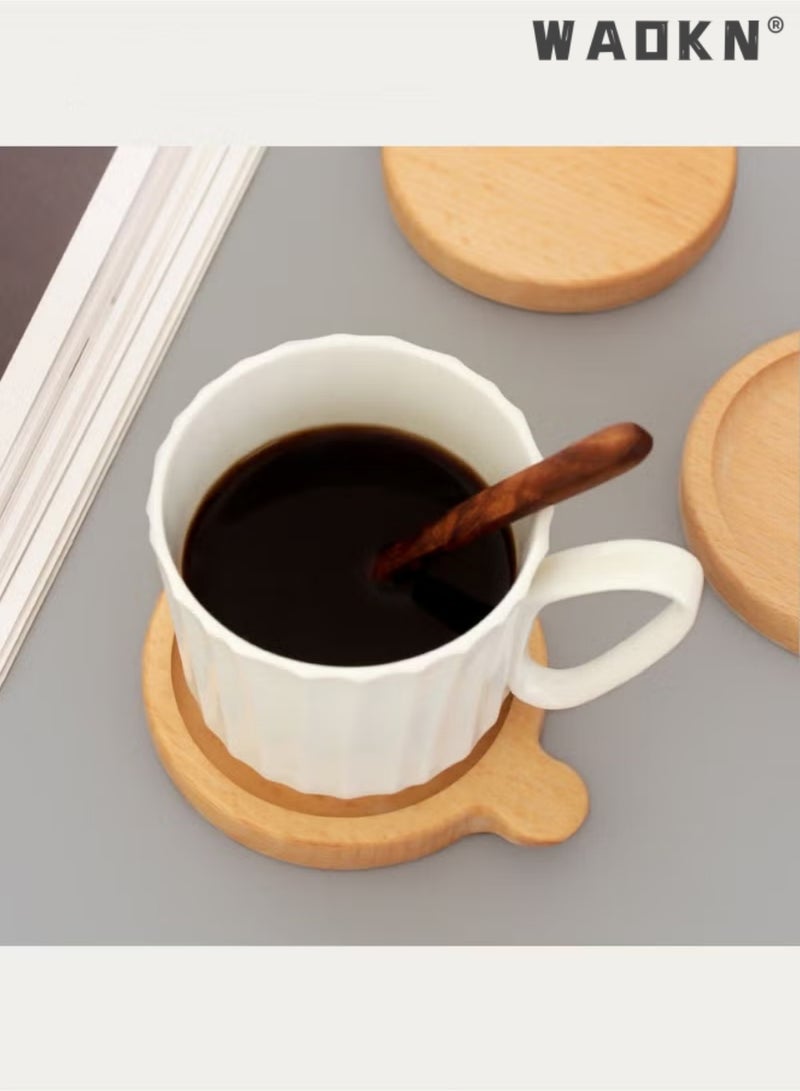 WAOKN Wood Drink Coasters with Holder 2 Pieces Coaster with Handle Wooden Coasters Cup Coaster Set for Coasters are suitable for bar decor, restaurant, hotel, kitchen table top, office table, coffee room, living room, bedroom, study room, indoor or outdoor furniture and so on. Walnut Wood - Image 4