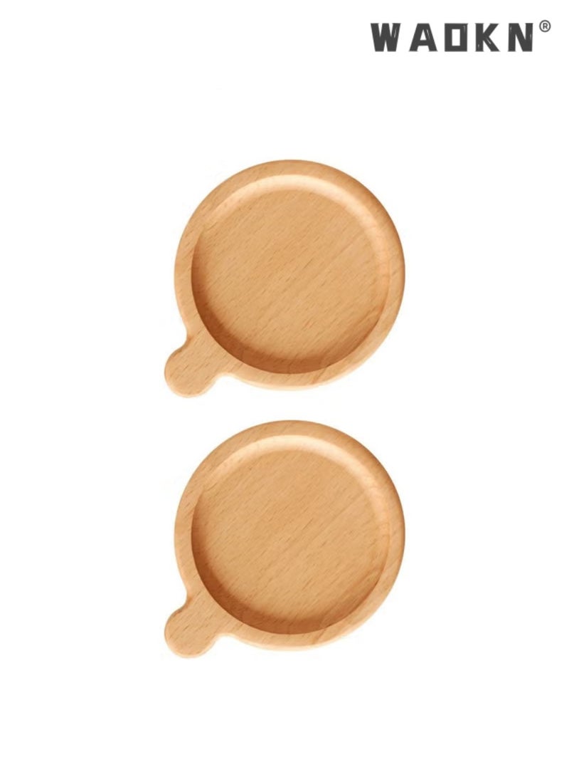 WAOKN Wood Drink Coasters with Holder 2 Pieces Coaster with Handle Wooden Coasters Cup Coaster Set for Coasters are suitable for bar decor, restaurant, hotel, kitchen table top, office table, coffee room, living room, bedroom, study room, indoor or outdoor furniture and so on. Walnut Wood - Image 1