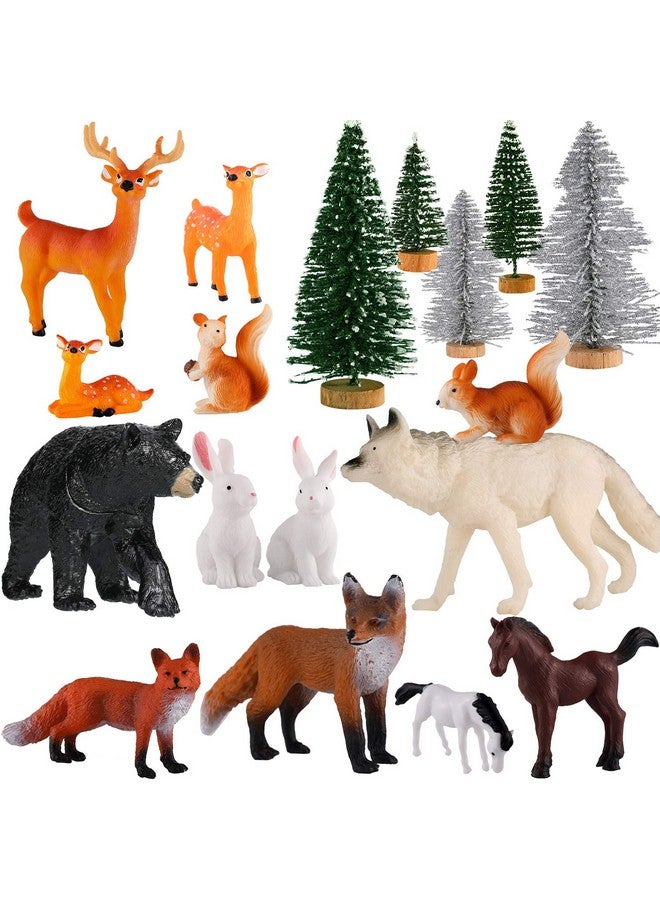 Skylety 18 Piece Wild Forest Animals Figures Toys Set Assorted Creatures Forest Diorama Realistic Plastic Woodland Animals Figurines Model Trees for Birthday Party Favors for Boys and Girls - Image 1