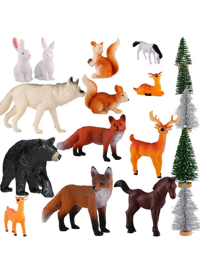 Skylety 18 Piece Wild Forest Animals Figures Toys Set Assorted Creatures Forest Diorama Realistic Plastic Woodland Animals Figurines Model Trees for Birthday Party Favors for Boys and Girls - Image 2