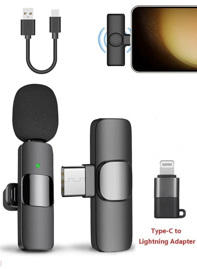 Wireless Lavalier Microphone for iPhone iPad, Android Devices, Mini Lapel Mics Plug-Play 2.4G Ultra-Low Delay Noise Reduction Chip for Video Recording Interview Podcast Vlog YouTube Tiktok