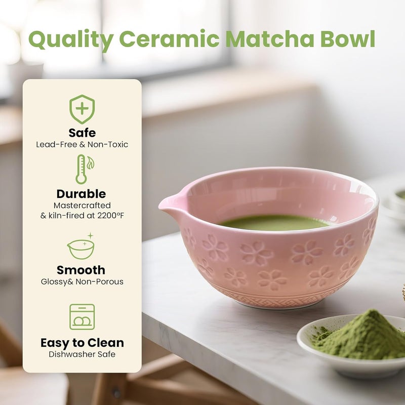 Grebilux Matcha Whisk Set, Pink Matcha Kit (9 Pcs) Includes Bowl, Whisk, Holder, Scoop, Sifter, Spoon, Rest, Mat, Book - Exclusive Patented Ceramic Matcha Set for Matcha Lovers - Image 5