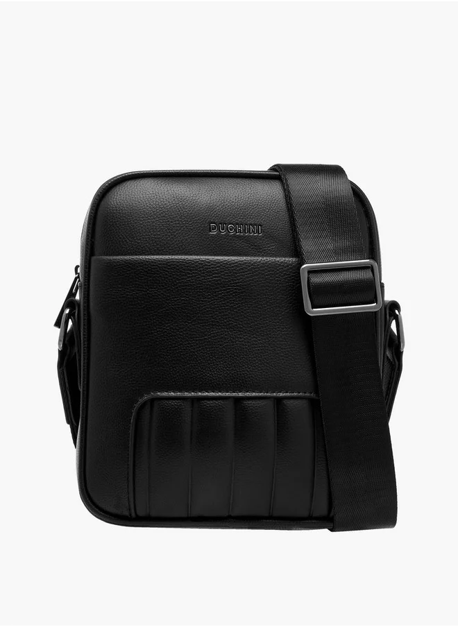 دوتشيني Men's Textured Crossbody Bag with Adjustable Strap and Zip Closure