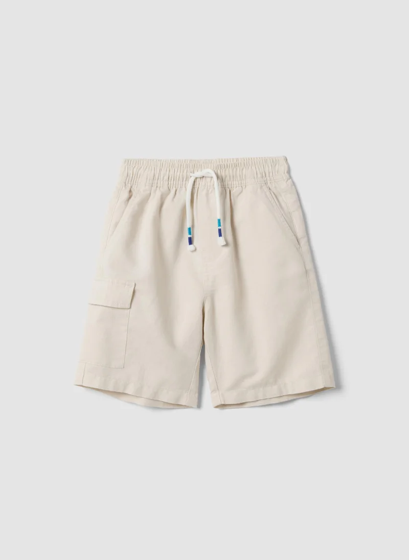Ovs OVS White Linen-Cotton Blend Shorts With Elasticated Waist, Regular Fit