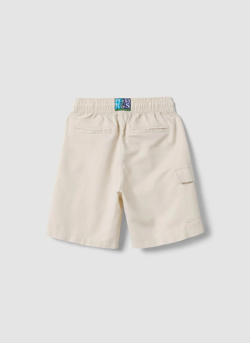 Ovs OVS White Linen-Cotton Blend Shorts With Elasticated Waist, Regular Fit