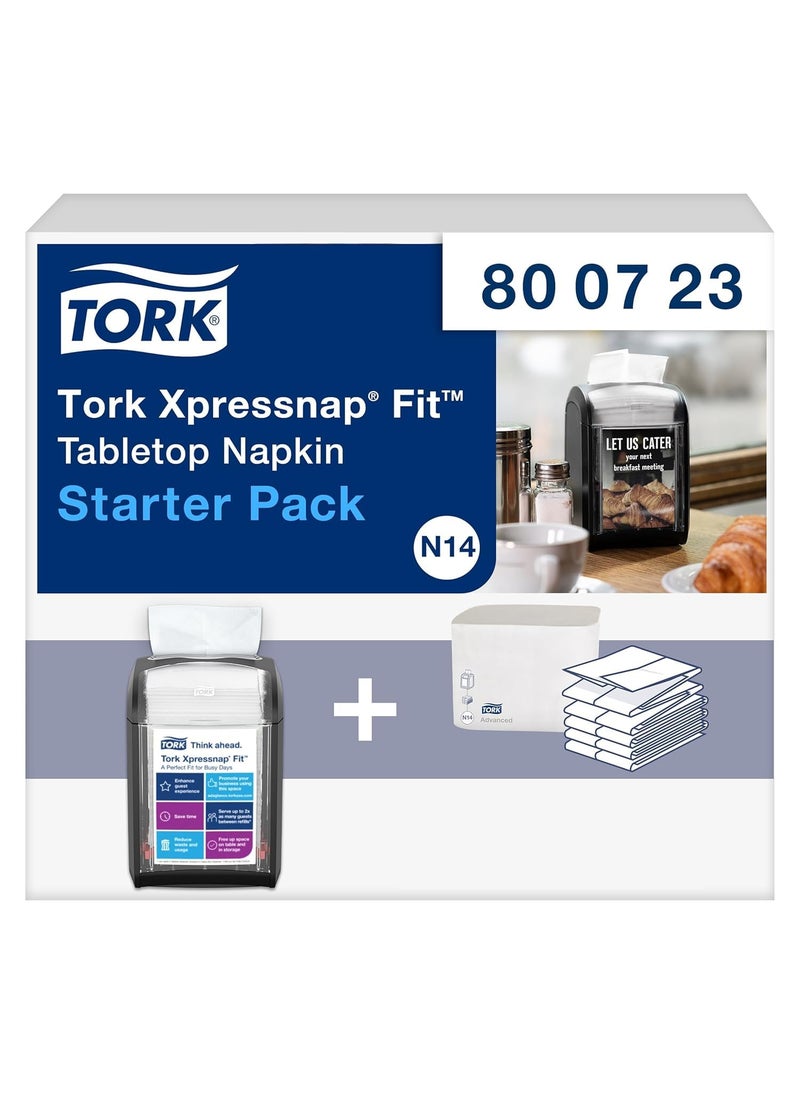 Tork Tork Xpressnap Fit Napkin Dispenser Compact Design OneataTime Dispensing Black N14 System Compatible 2 x 100 White Napkins 800723  - Image 1