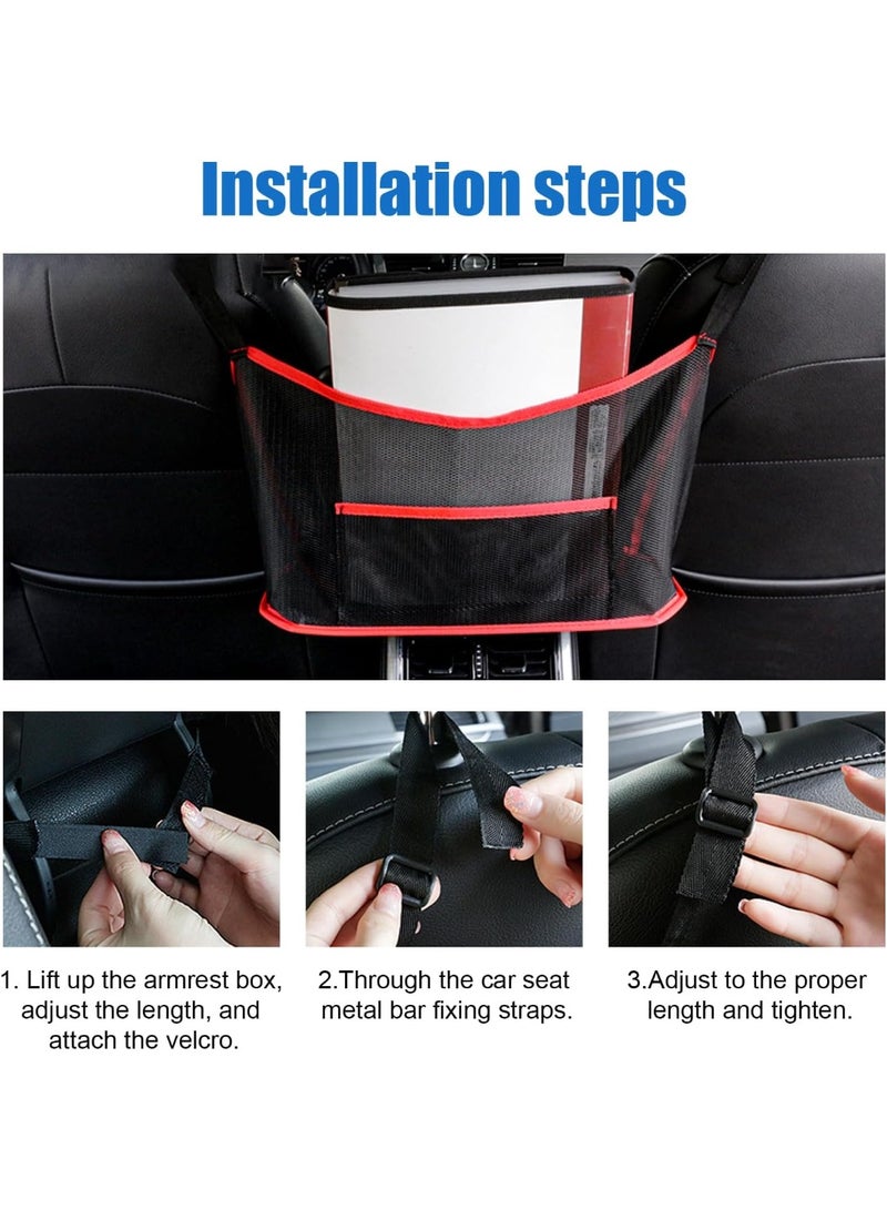 SUNSAR Car Net Pocket Handbag Holder, Organizer Mesh Bag Between Two Seat, Driver Storage Netting Pouch for Handbag Purse, Barrier of Backseat Pet Kids, Car Accessories for Women Men(Red) - Image 5