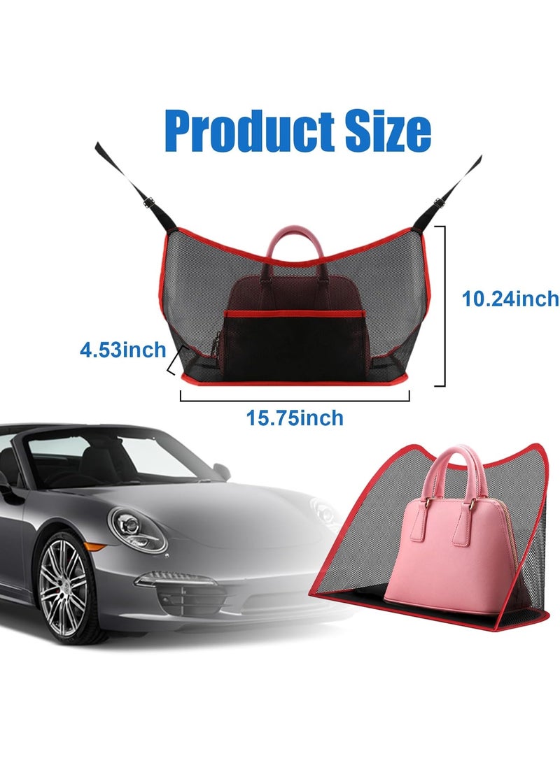 SUNSAR Car Net Pocket Handbag Holder, Organizer Mesh Bag Between Two Seat, Driver Storage Netting Pouch for Handbag Purse, Barrier of Backseat Pet Kids, Car Accessories for Women Men(Red) - Image 2