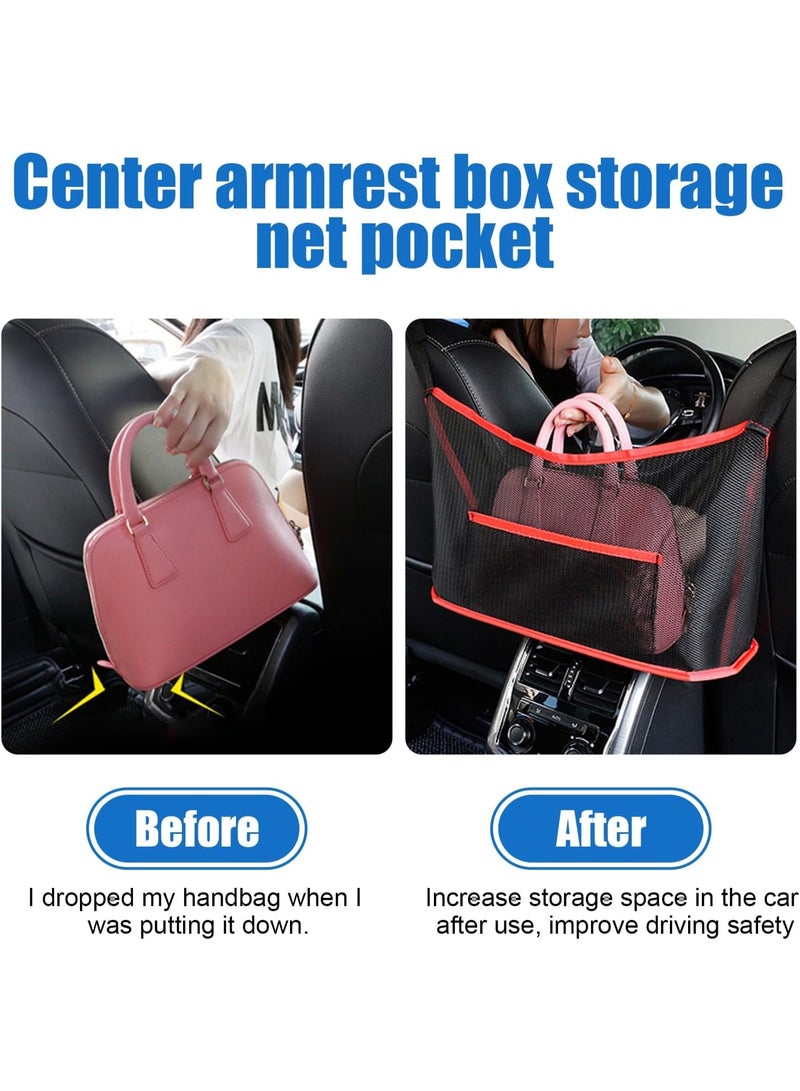 SUNSAR Car Net Pocket Handbag Holder, Organizer Mesh Bag Between Two Seat, Driver Storage Netting Pouch for Handbag Purse, Barrier of Backseat Pet Kids, Car Accessories for Women Men(Red) - Image 3
