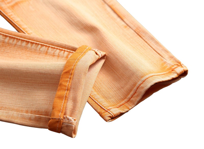 YTD Mens Distressed Ripped Biker Slim Jeans Stretched Moto Denim Pants (W28(Tag 30), Orange) - Image 5