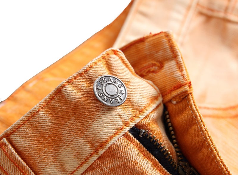 YTD Mens Distressed Ripped Biker Slim Jeans Stretched Moto Denim Pants (W28(Tag 30), Orange) - Image 3