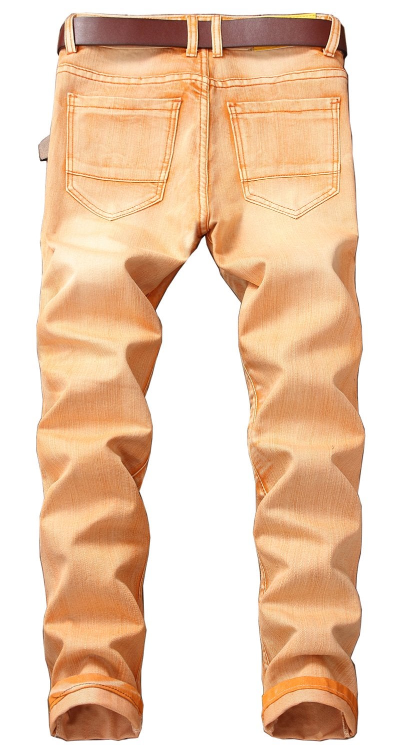 YTD Mens Distressed Ripped Biker Slim Jeans Stretched Moto Denim Pants (W28(Tag 30), Orange) - Image 2