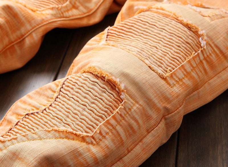 YTD Mens Distressed Ripped Biker Slim Jeans Stretched Moto Denim Pants (W28(Tag 30), Orange) - Image 4