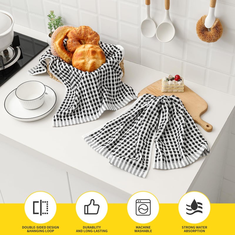 SALAS Cotton Dish Towels Cloths for Kitchen Drying Dishes, Lattice Terry Kitchen Towels, Highly Absorbent Kitchen Cloths with Hanging Loop, 16â€˜â€™ x 26â€˜â€™, 4 Packs, Black - Image 4