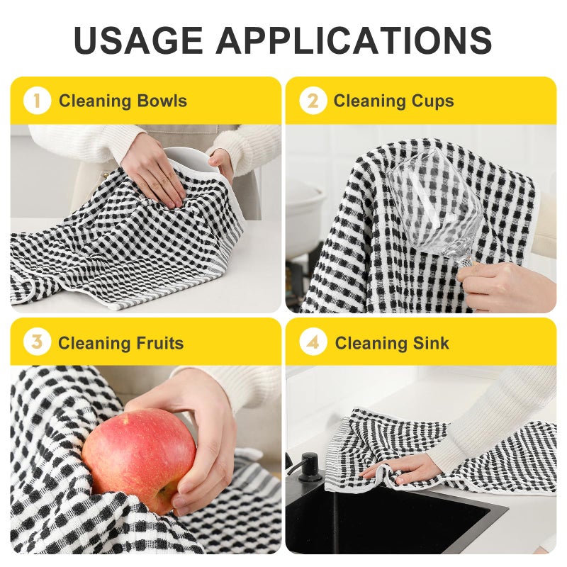 SALAS Cotton Dish Towels Cloths for Kitchen Drying Dishes, Lattice Terry Kitchen Towels, Highly Absorbent Kitchen Cloths with Hanging Loop, 16â€˜â€™ x 26â€˜â€™, 4 Packs, Black - Image 5