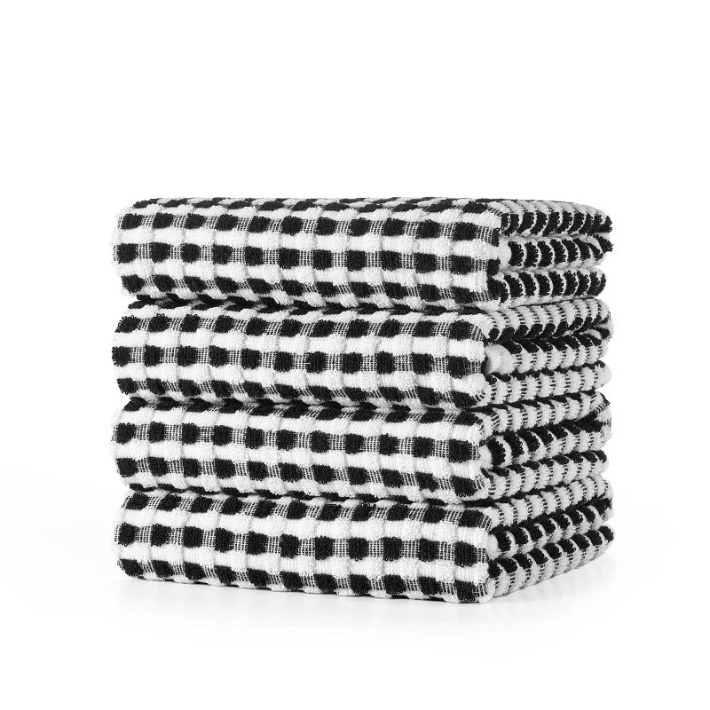 SALAS Cotton Dish Towels Cloths for Kitchen Drying Dishes, Lattice Terry Kitchen Towels, Highly Absorbent Kitchen Cloths with Hanging Loop, 16â€˜â€™ x 26â€˜â€™, 4 Packs, Black - Image 1
