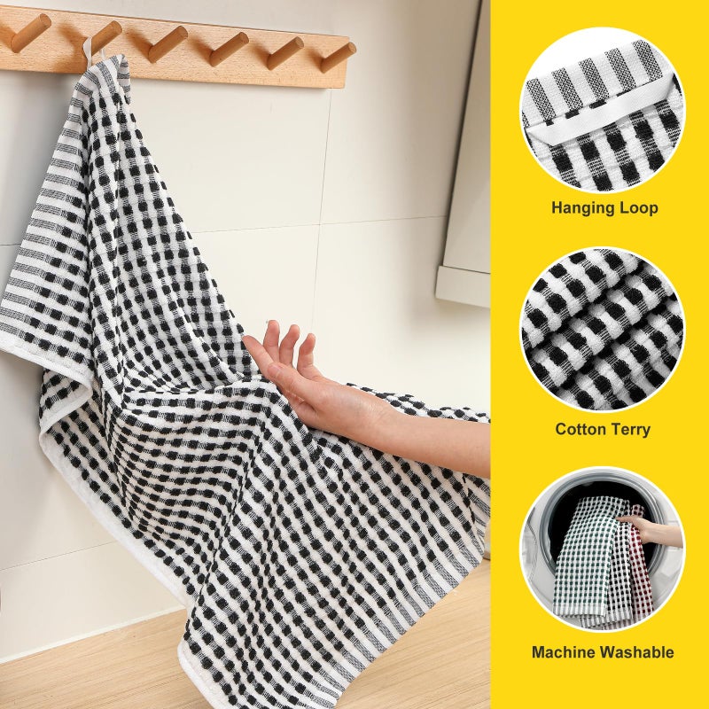 SALAS Cotton Dish Towels Cloths for Kitchen Drying Dishes, Lattice Terry Kitchen Towels, Highly Absorbent Kitchen Cloths with Hanging Loop, 16â€˜â€™ x 26â€˜â€™, 4 Packs, Black - Image 3