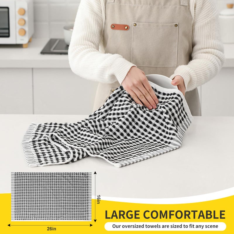 SALAS Cotton Dish Towels Cloths for Kitchen Drying Dishes, Lattice Terry Kitchen Towels, Highly Absorbent Kitchen Cloths with Hanging Loop, 16â€˜â€™ x 26â€˜â€™, 4 Packs, Black - Image 2