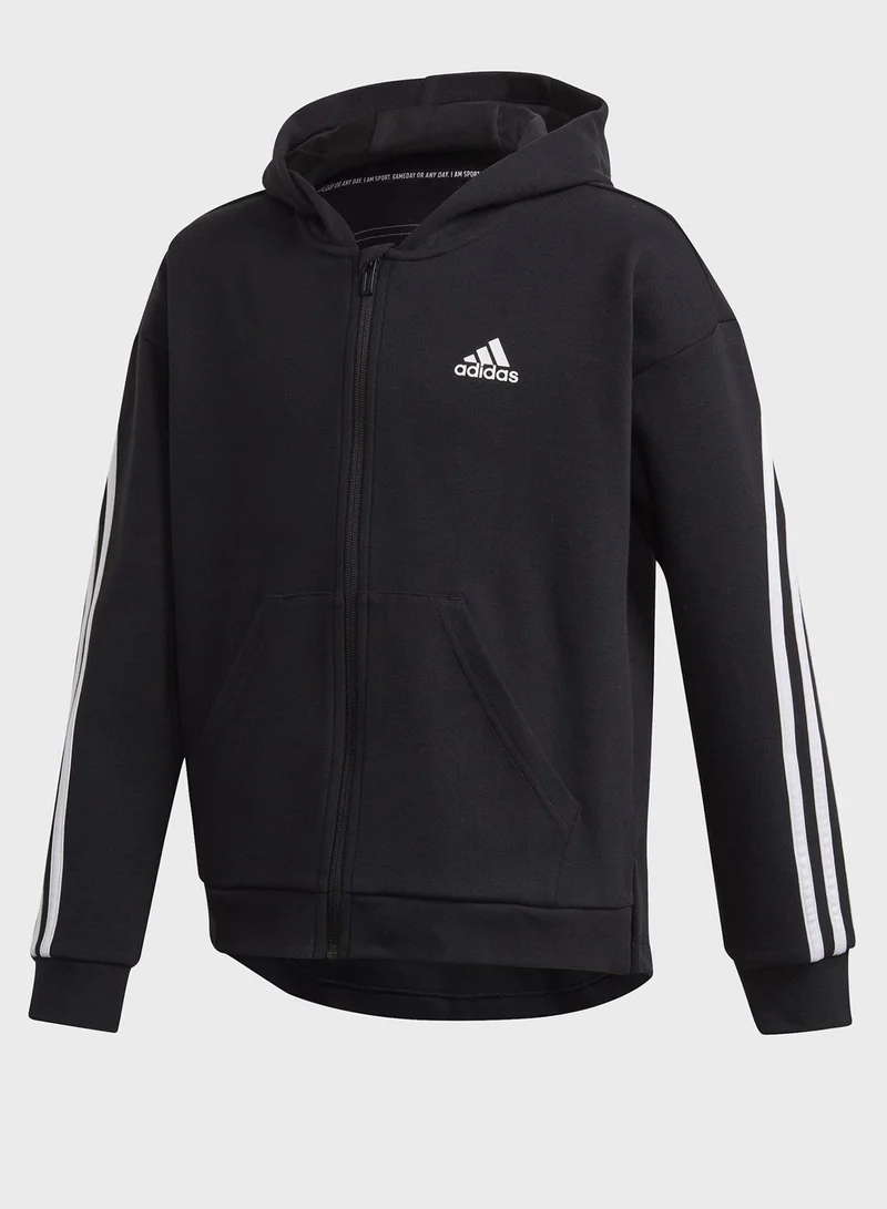 Adidas Youth 3 Stripe Hoodie