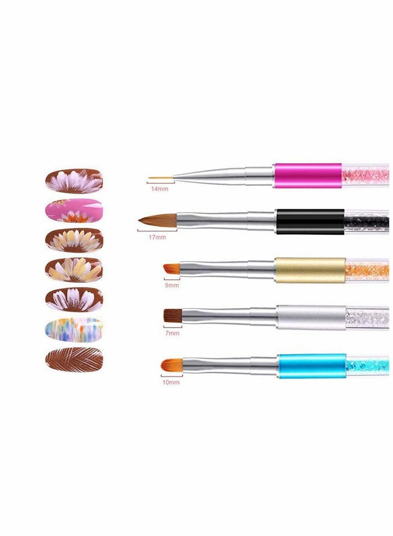 Excefore Nail Painting Brush 5 Pieces Nail Art Tips Builder Brush UV Gel Acrylic Nail Brush Nylon Hair Brush Pen Tool for Nail Art Design Painting Salon and DIY  - Image 5