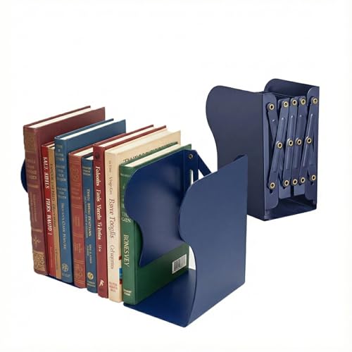 oddpod™ Premium Expandable Metal Bookends for Office Decor/Book Shelf/Living Room/Home Décor 6038 7.5"- Blue - Image 1