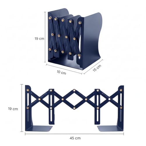 oddpod™ Premium Expandable Metal Bookends for Office Decor/Book Shelf/Living Room/Home Décor 6038 7.5"- Blue - Image 3