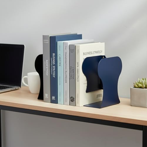 oddpod™ Premium Expandable Metal Bookends for Office Decor/Book Shelf/Living Room/Home Décor 6038 7.5"- Blue - Image 2