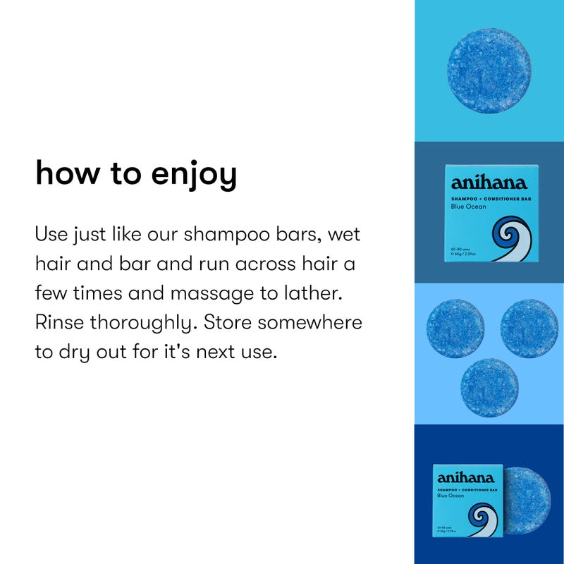 ANIHANA Shampoo and Conditioner Bar for Regular Normal Hair, Clean, Purifying, Natural, Healthy Look and Shine, Paraben Free, Blue Ocean, 2.29 oz - Image 4