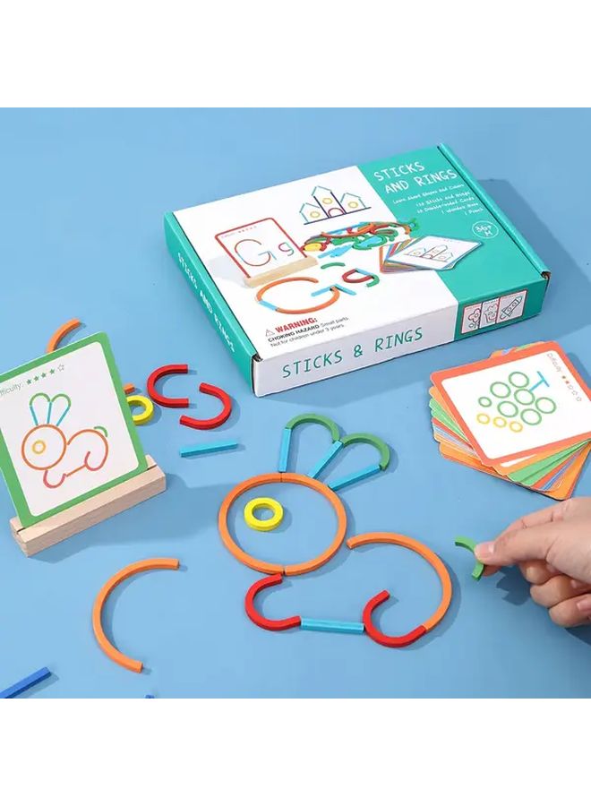 120Pcs Wooden Stick Rings Puzzle Toy Set Educational Building Blocks For Kids - Image 2